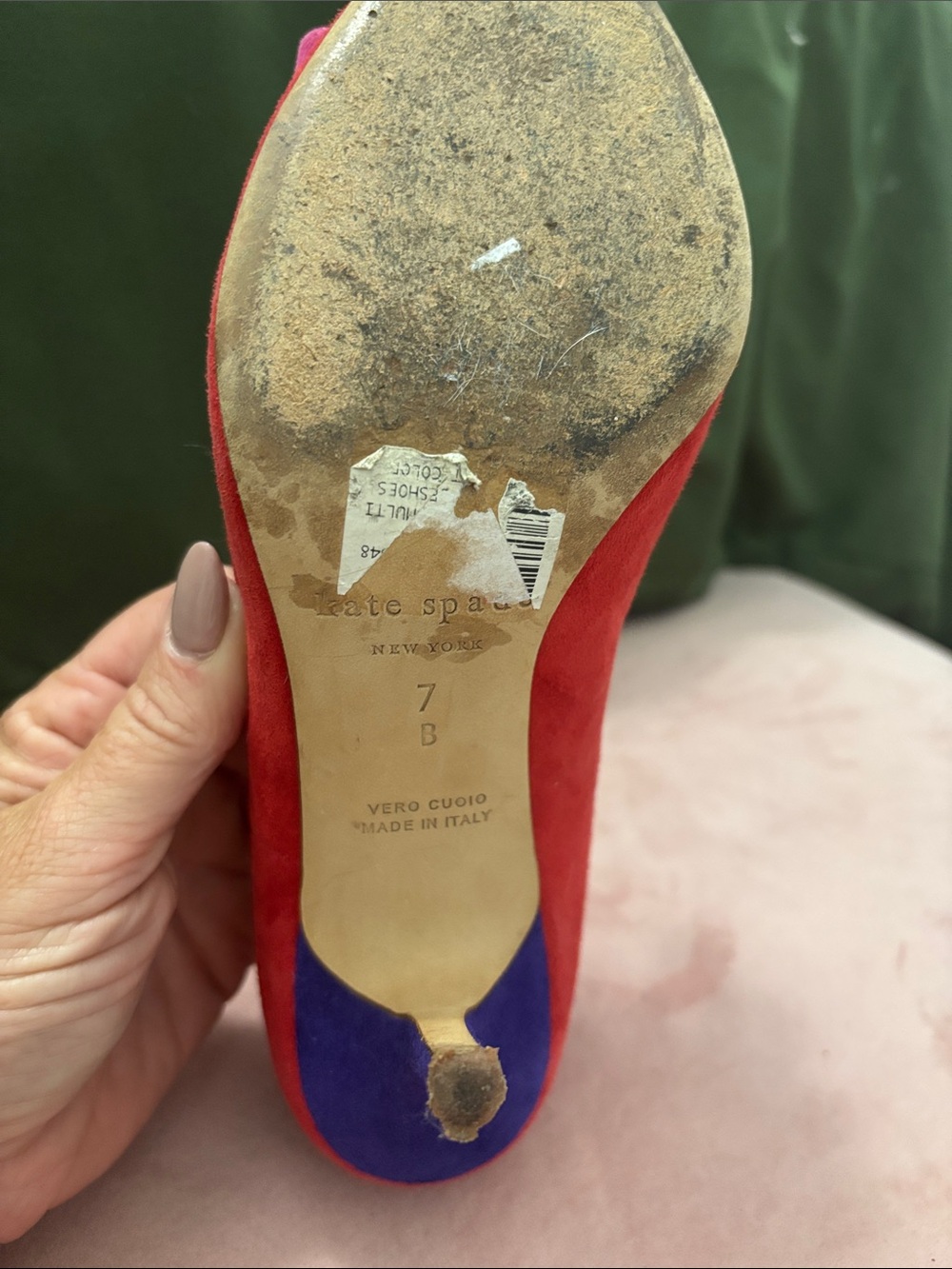 kate spade Red Suede Pointed-Toe Pumps with Pink Bow Accent - Picture 4 of 4